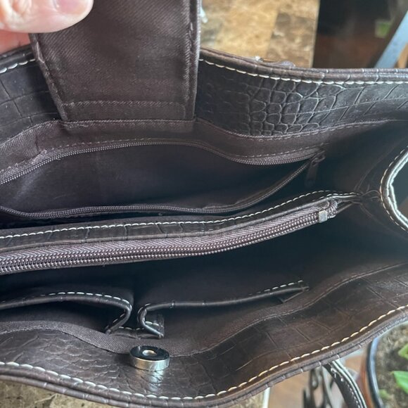 Sag Harbor Faux Croc Crocodile‎ Handbag Large Purse Dark Brown 13" width - Picture 6 of 8